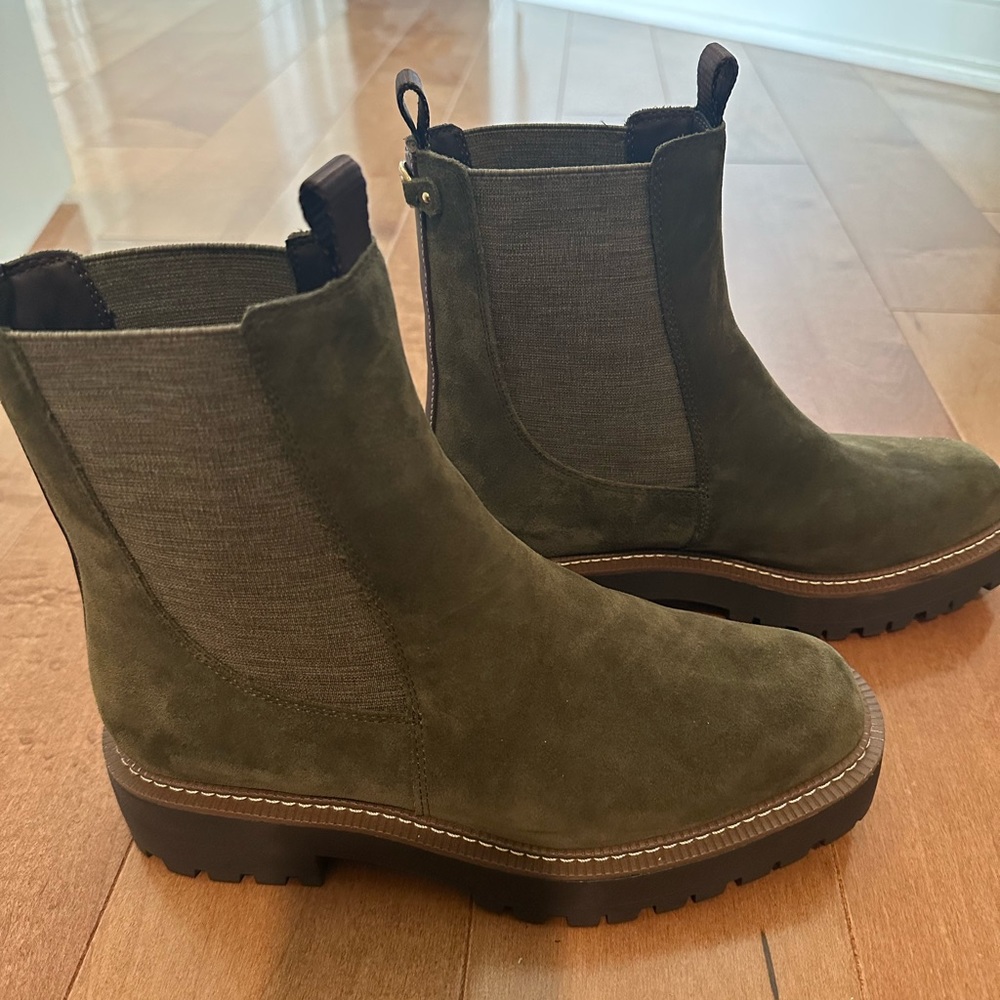 Olive Green Suede Ankle Boots